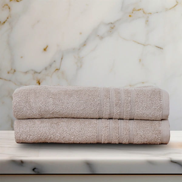 2 Pieces Fashion Premium Cotton Bath Towel Set 70 x 140 cm - Beige