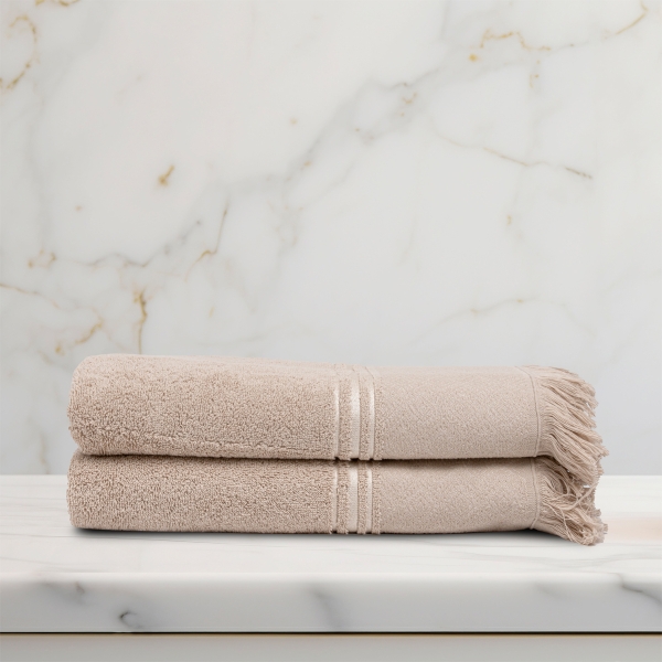 2 Pieces Modernistic Premium Cotton Bath Towel Set 70 x 140 cm - Beige