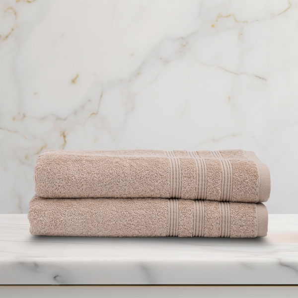 2 Pieces Fonts Premium Cotton Bath Towel Set 70 x 140 cm - Beige