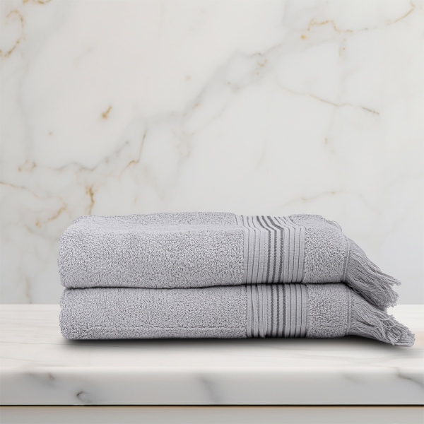 2 Pieces Classy Premium Cotton Bath Towel Set 70 x 140 cm - Grey