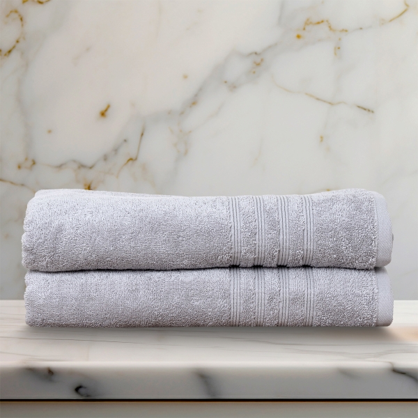 2 Pieces Fashion Premium Cotton Bath Towel Set 70 x 140 cm - Grey
