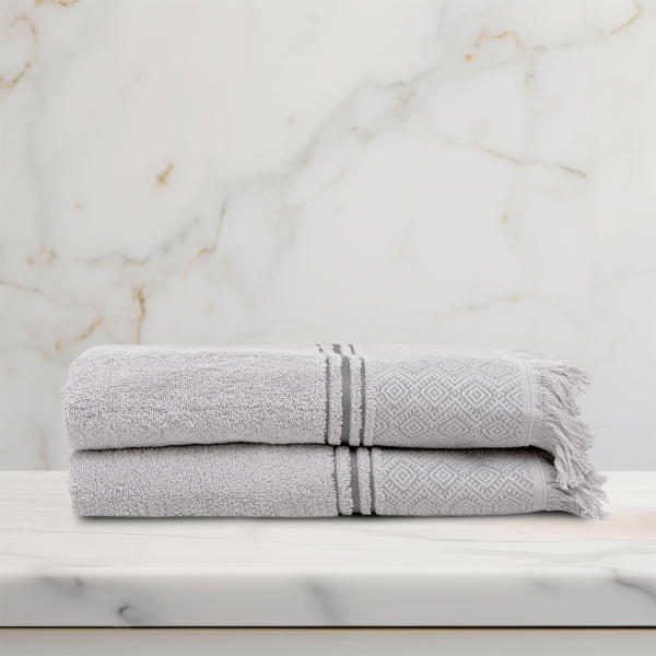 2 Pieces Modernistic Premium Cotton Bath Towel Set 70 x 140 cm - Grey