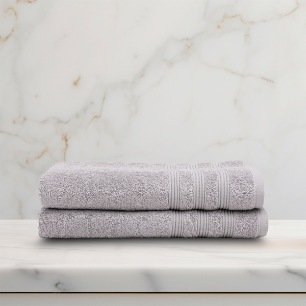 2 Pieces Fonts Premium Cotton Bath Towel Set 70 x 140 cm - Grey