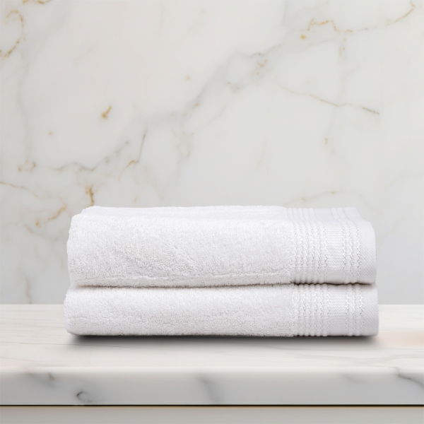 2 Pieces Pale Premium Cotton Bath Towel Set 70 x 140 cm - White