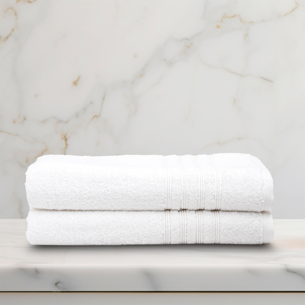 2 Pieces Fashion Premium Cotton Bath Towel Set 70 x 140 cm - White