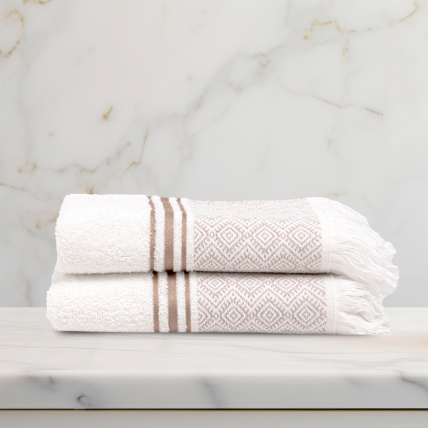2 Pieces Modernistic Premium Cotton Bath Towel Set 70 x 140 cm - White