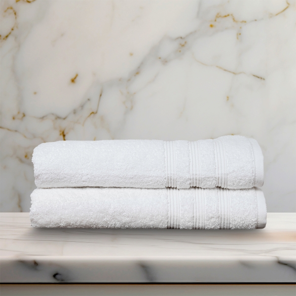 2 Pieces Fonts Premium Cotton Bath Towel Set 70 x 140 cm - White