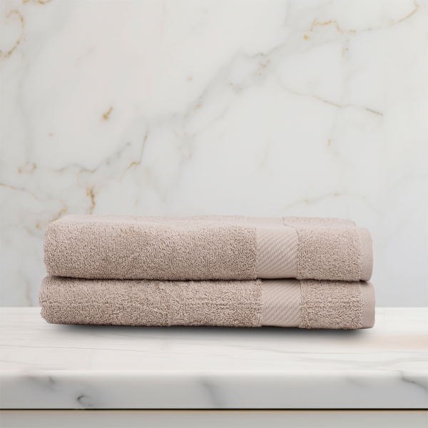 2 Pieces Simple Premium Cotton Bath Towel Set 70 x 140 cm - Beige