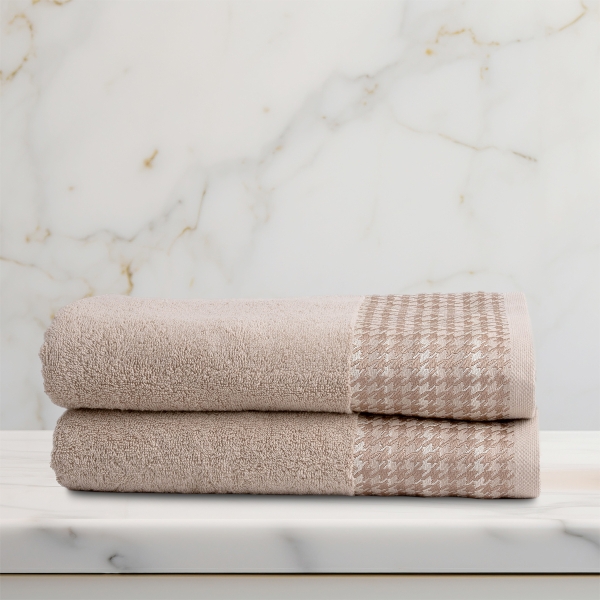 2 Pieces Ziggy Premium Cotton Bath Towel Set 70 x 140 cm - Beige