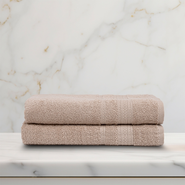 2 Pieces Linear Premium Cotton Bath Towel Set 70 x 140 cm - Beige