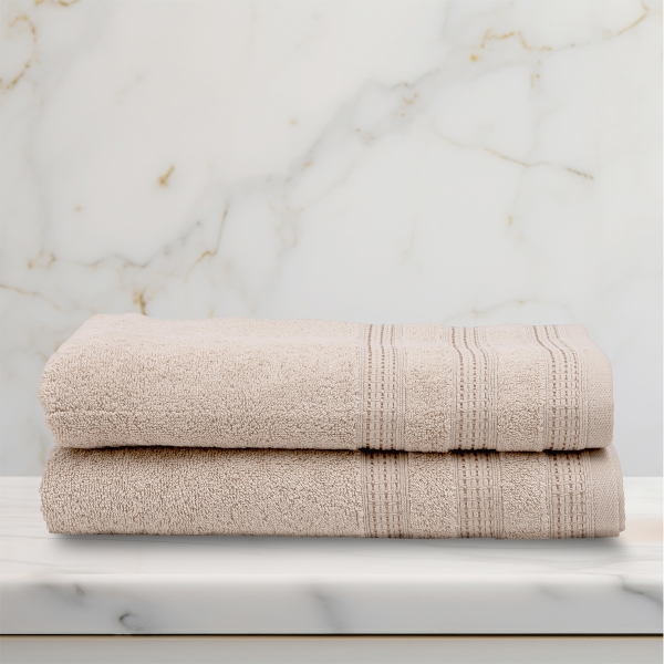 2 Pieces Stylish Premium Cotton Face Towel Set 70 x 140 cm - Beige