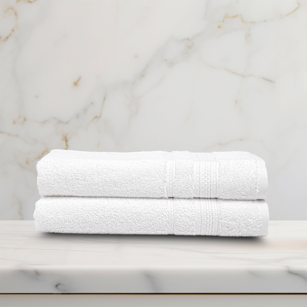 2 Pieces Linear Premium Cotton Bath Towel Set 70 x 140 cm - White