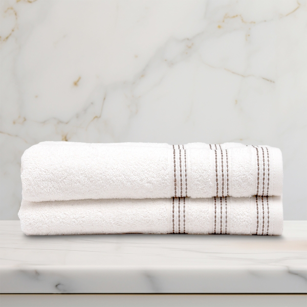 2 Pieces Stylish Premium Cotton Bath Towel Set 70 x 140 cm - White