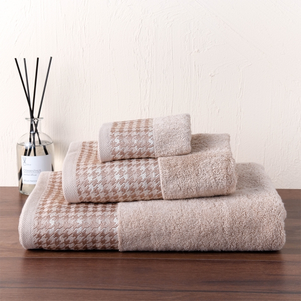 3 Pieces Ziggy Premium Cotton Towel Set - Beige