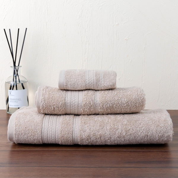 3 Pieces Linear Premium Cotton Towel Set - Beige