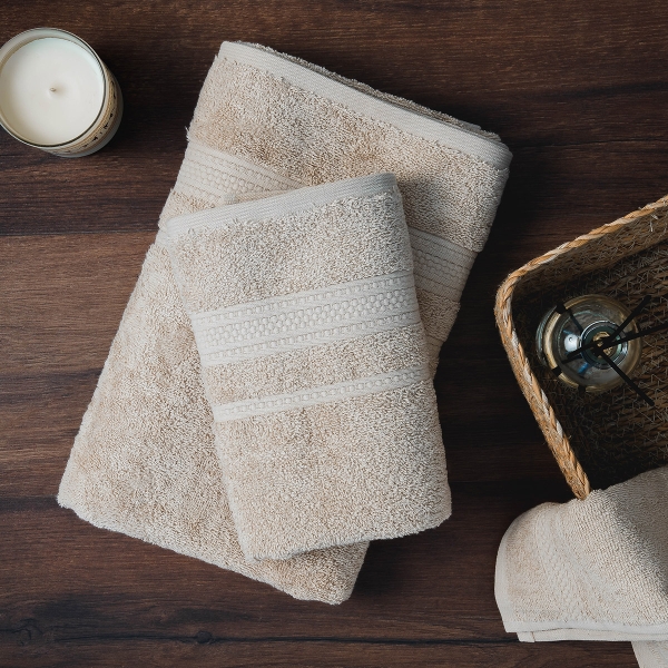 Linear Premium Cotton Face Towel 50 x 90 cm - Beige