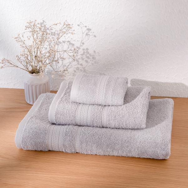 3 Pieces Linear Premium Cotton Towel Set - Grey