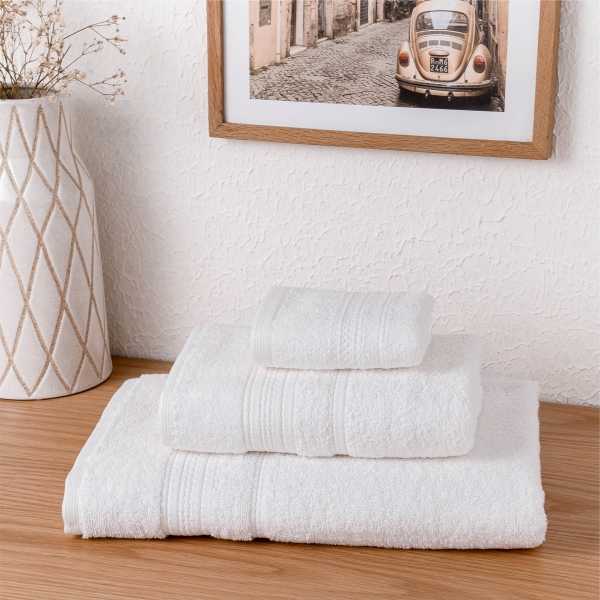 3 Pieces Linear Premium Cotton Towel Set - White