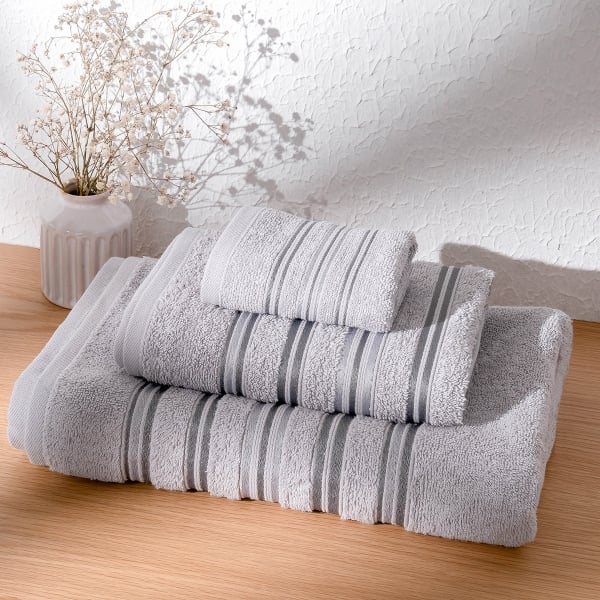 3 Pieces Lineage Premium Cotton Towel Set - Grey