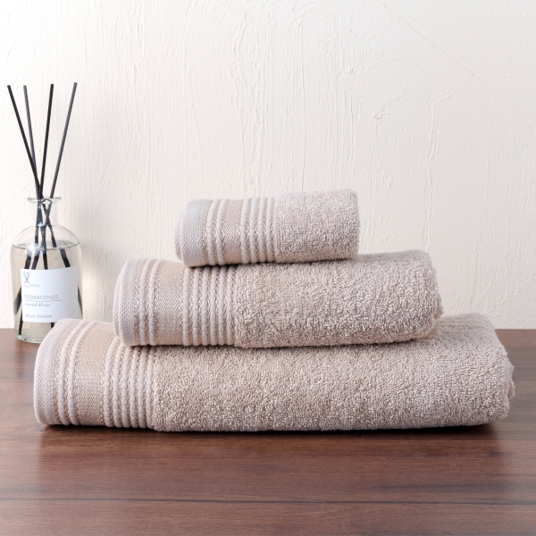 3 Pieces Pale Premium Cotton Towel Set - Beige