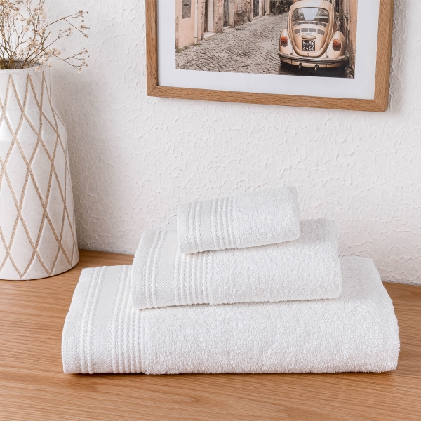 3 Pieces Pale Premium Cotton Towel Set - White