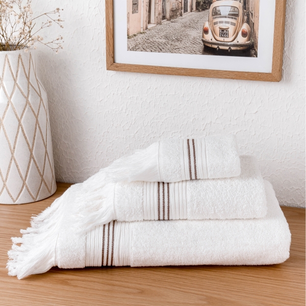 3 Pieces Classy Premium Cotton Towel Set - White