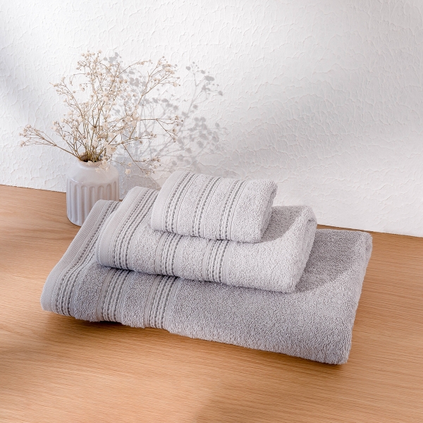 3 Pieces Stylish Premium Cotton Towel Set - Grey