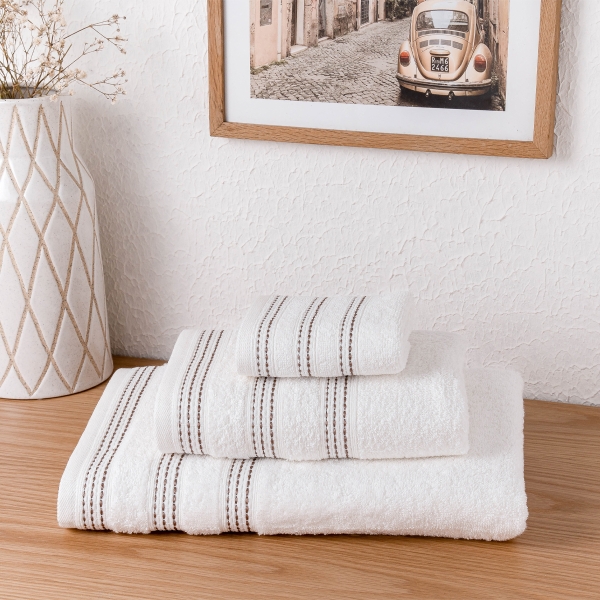 3 Pieces Stylish Premium Cotton Towel Set - White
