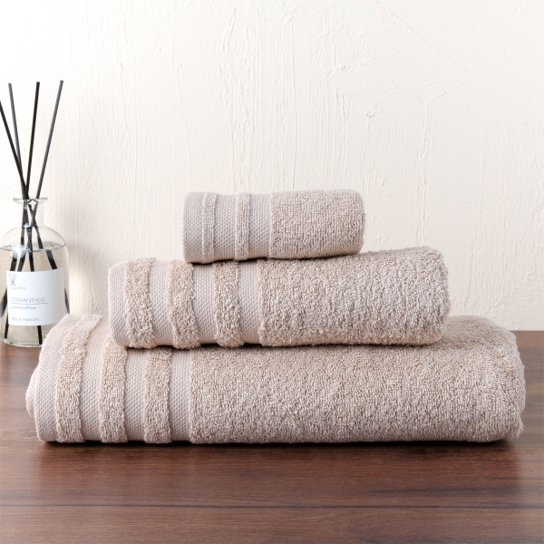 3 Pieces Modern Premium Cotton Towel Set - Beige