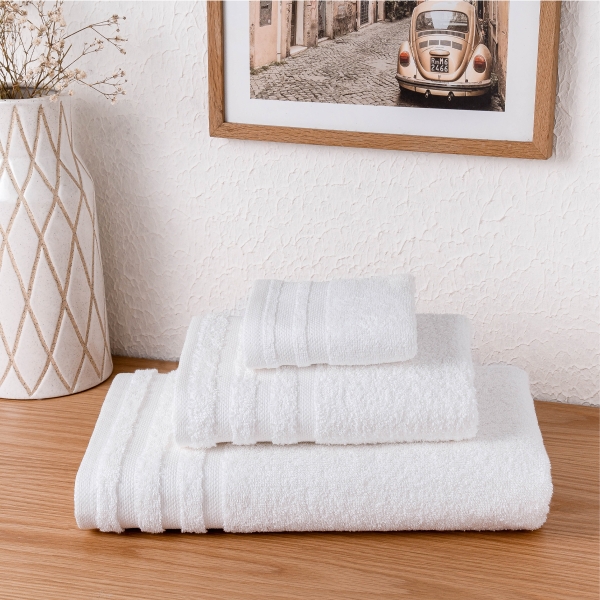 3 Pieces Modern Premium Cotton Towel Set - White