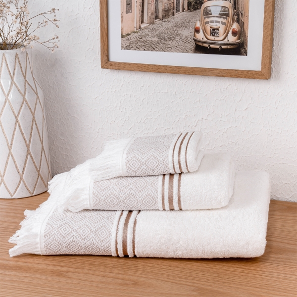 3 Pieces Modernistic Premium Cotton Towel Set - White