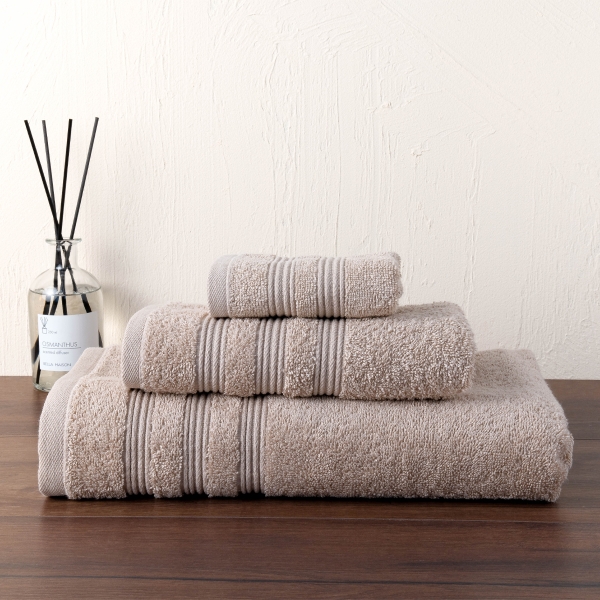 3 Pieces Fonts Premium Cotton Towel Set - Beige