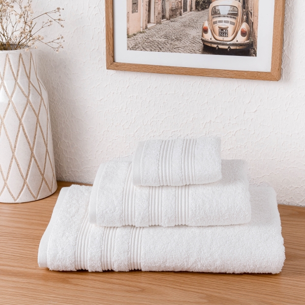 3 Pieces Fonts Premium Cotton Towel Set - White