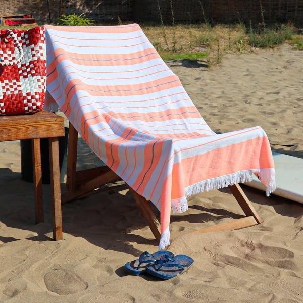 Lines Cotton Beach Towel 90 x 170 cm - Orange