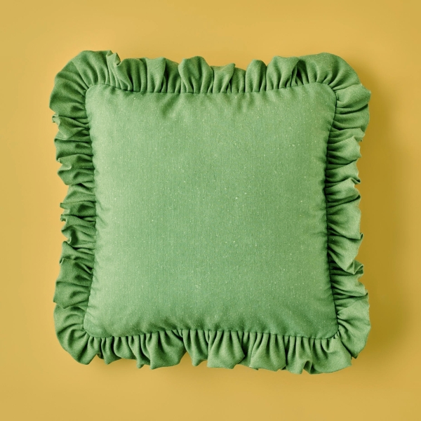 Retro Frilly Filled Cushion 43 x 43 cm - Green