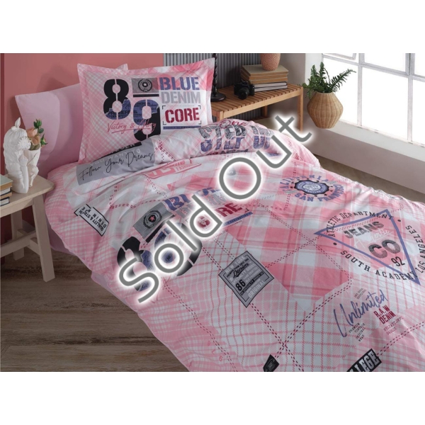 3 Pieces Denim / V1 Single Ranforce Duvet Cover Set 160 x 220 cm - Pink