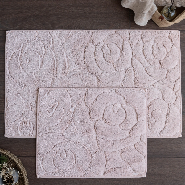 2 Pieces Gilly Flower Elegant Bath Mat Set 50 x 80 - 50 x 40 cm - Powder Pink