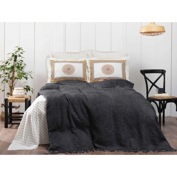 4 Pieces Valley Double Blanket Set 180 x 220 cm - Black