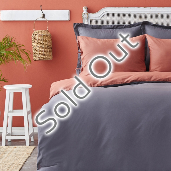 3 Pieces Basic Cotton Reversible King Size Duvet Cover Set 220 x 240 cm - Anthracite / Terracotta