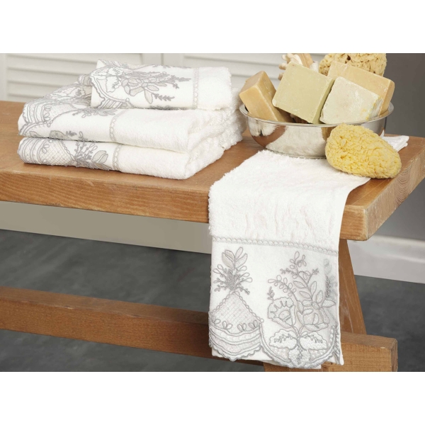 4 Pieces Monique French Lacy Bamboo Towel Set - Grey / Silver