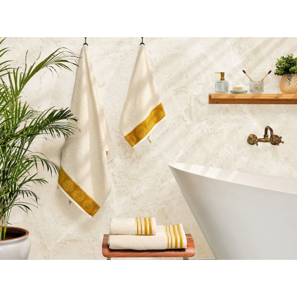 4 Pieces Minka Towel Set - Off White / Gold