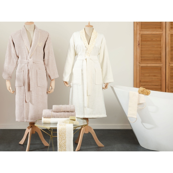 6 Pieces Yellow Arbel Flo's Family Bathrobe Set - Beige / Brown