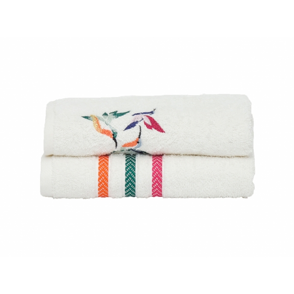 2 Pieces Birdy Cotton Face Towel Set 50 x 90 cm - White