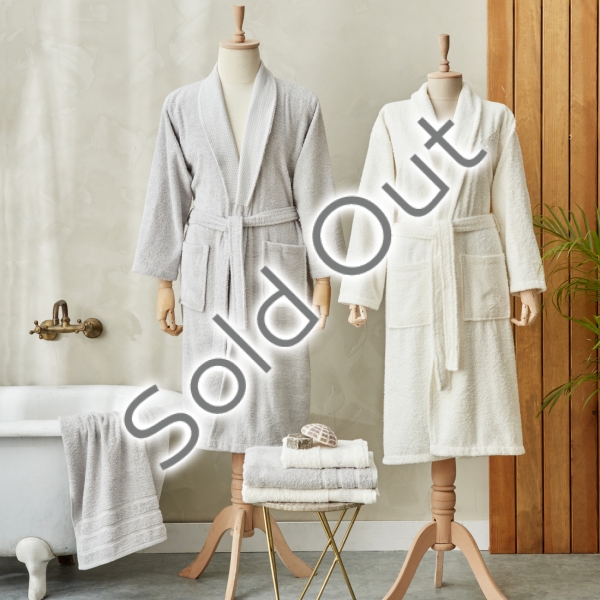 6 Pieces Cecilia Cotton Bathrobe Set - White / Grey