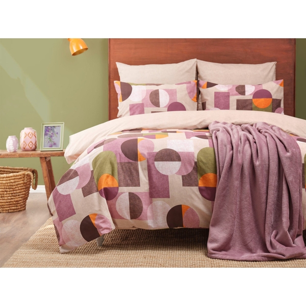 4 Pieces Marno Double Duvet Cover Set With Blanket 200 x 220 cm - Light Purple