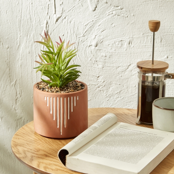 Simple Potted Artificial Flower 23 cm - Terracotta