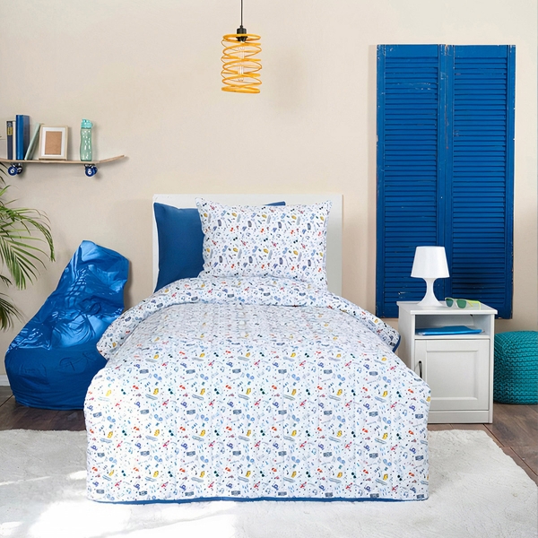 3 Pieces Skater Single Bedspread Set 180 x 230 cm - Blue