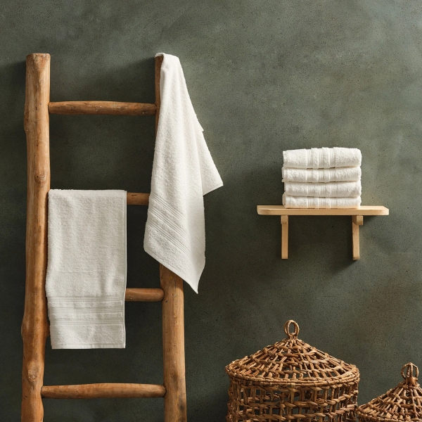 6 Pieces Road Cotton Face Towel Set 50 x 90 cm - Off White