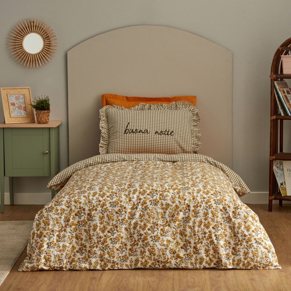 3 Pieces Buona Notte Young Cotton Single Duvet Cover Set 160 x 220 cm - Mustard