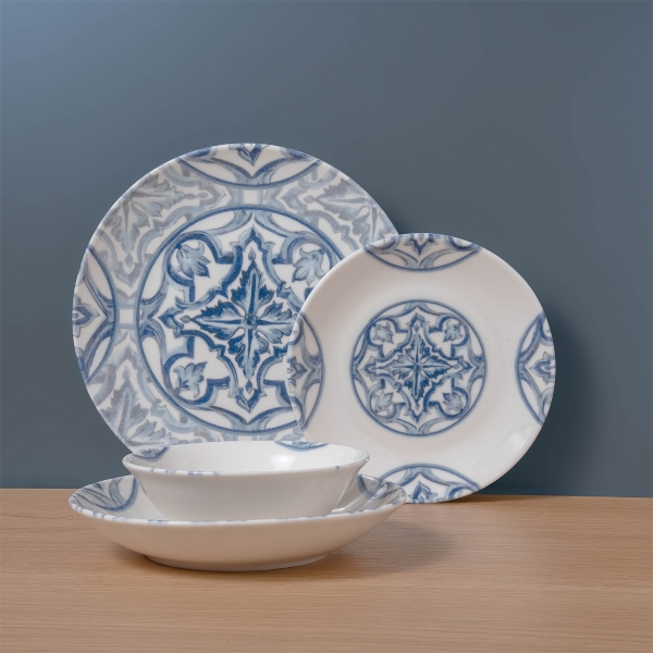 24 Pieces Snow Porcelain Dinner Set - Navy Blue / Cream